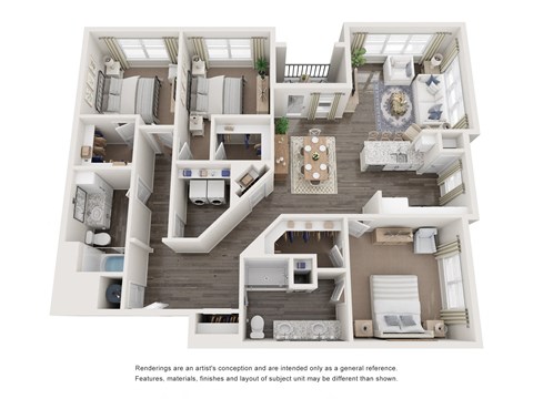 Floor plan for 3 beds, 2 baths, 1595 sqft